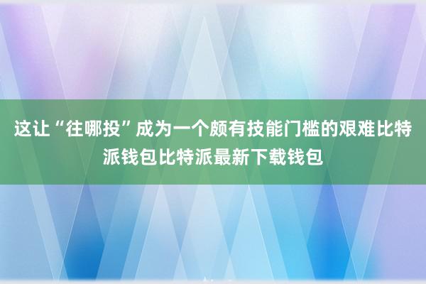 这让“往哪投”成为一个颇有技能门槛的艰难比特派钱包比特派最新下载钱包