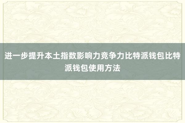 进一步提升本土指数影响力竞争力比特派钱包比特派钱包使用方法