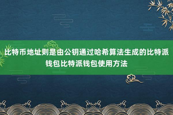 比特币地址则是由公钥通过哈希算法生成的比特派钱包比特派钱包使用方法